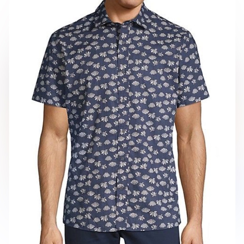 Slate & Stone Cotton Button Down Sgirt Short Sleeve Printed Size L Golf Casual